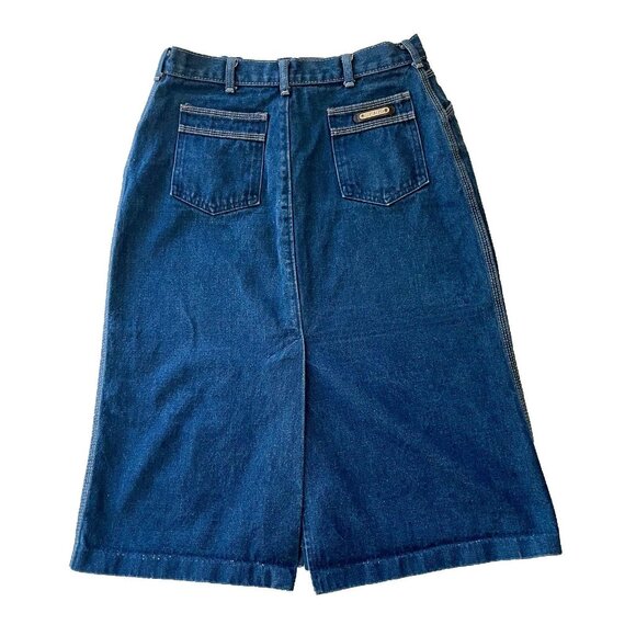 Vintage Denim Midi Skirt, Size 28, Dark Denim Pencil Skirt with Slit - Picture 2 of 12